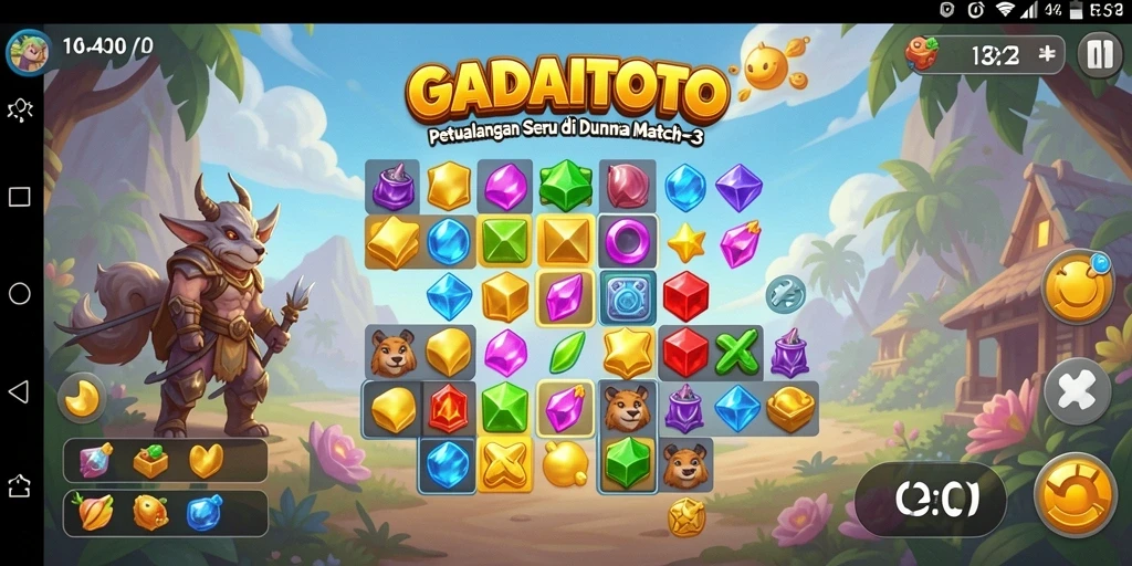 Tampilan seru gameplay GADAITOTO dengan tantangan Match-3.