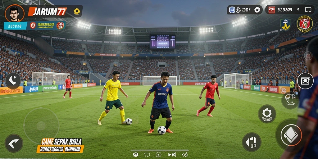 Screenshot gameplay JARUM77 menampilkan aksi mendebarkan dalam sepak bola.