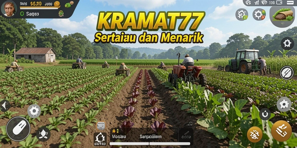 Tampilan gameplay menarik dari KRAMAT77 dengan kebun yang indah.