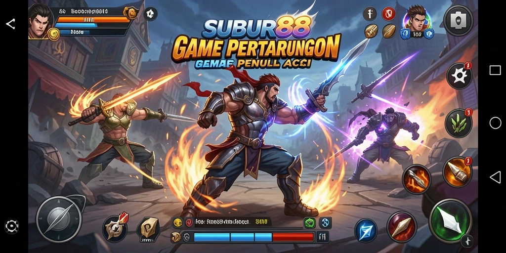 Tampilan gameplay SUBUR88 dengan karakter bertarung di arena