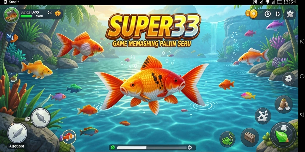 Tampilan gameplay SUPER33 dengan aksi memancing seru dan ikan beragam.