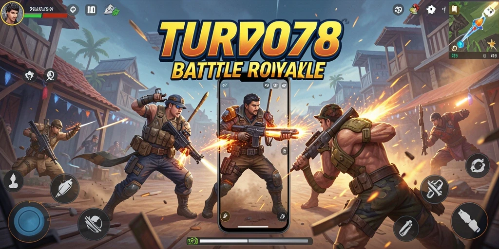 Screenshot TURBO78 menampilkan aksi seru di medan perang Battle Royale.