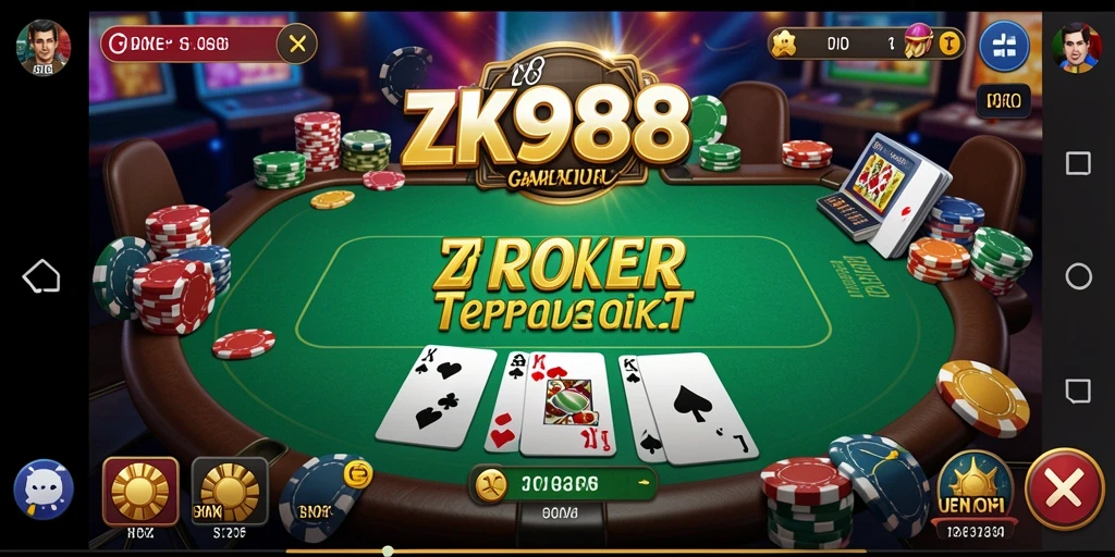 Screenshot ZK988 menunjukkan gameplay Poker yang seru dan mendebarkan.